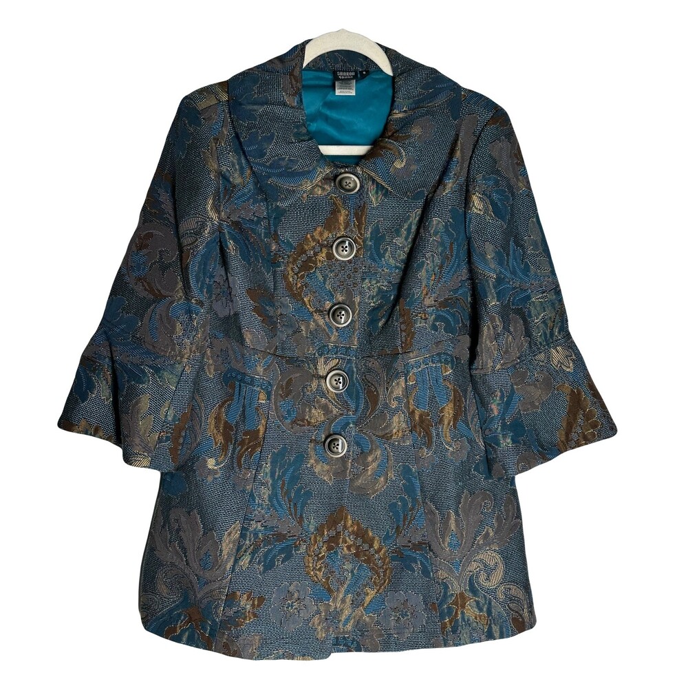 SHARON YOUNG Womens Jacket Coat Size 8 TEXTED Metallic Flare Sleeve